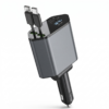Cargador de Celular para Auto Super Rápido 2 Cables Retráctiles + 2 puertos y Display de carga de la Batería