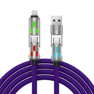Cable para Celular de Carga Rápida 240w 4 En 1 Para iPhone Android con Luces Led
