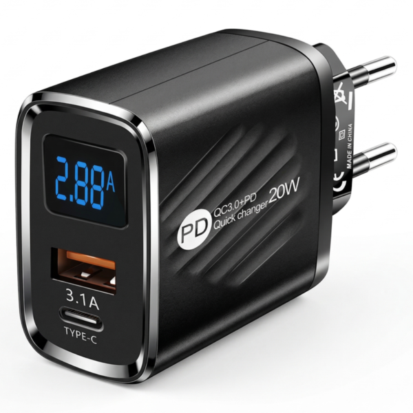 Cargador Para Celular 20w dos Puertos Tipo C + Usb Con Display