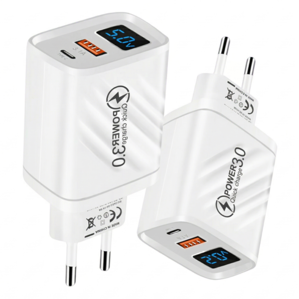 Cargador Para Celular 20w dos Puertos Tipo C + Usb Con Display