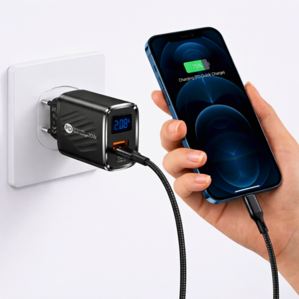 Cargador Para Celular 20w dos Puertos Tipo C + Usb Con Display