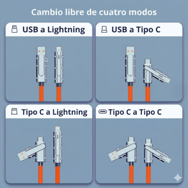 Cable Carga Rápida 4 En 1 para iPhone Samsung Android de 120w 6a