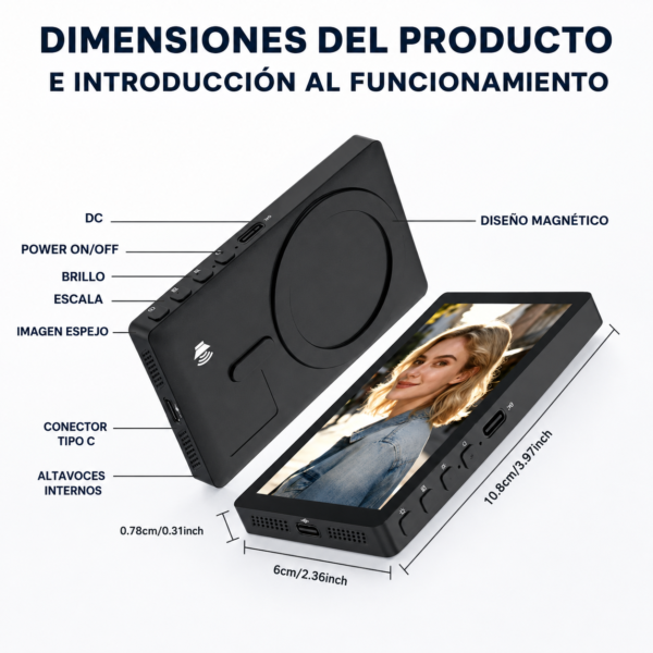 Pantalla Monitor para Selfie con Cámara Trasera - Magnética