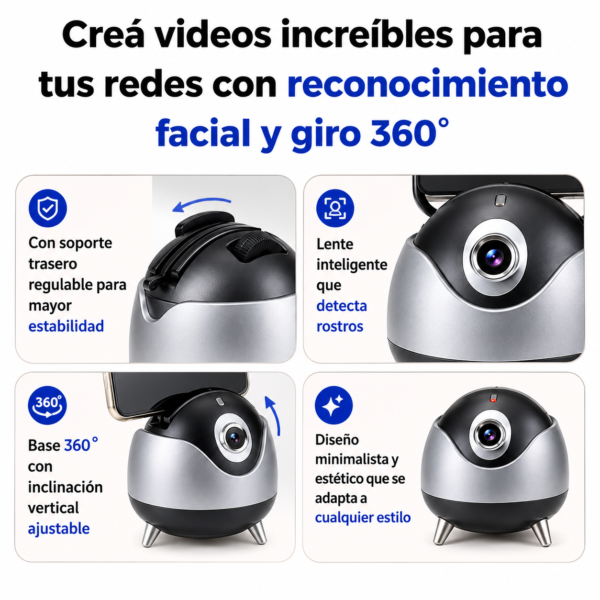 Gimbal 360° Seguimiento Facial Horizontal y Vertical Vlogg Creación de Contenido