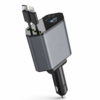 Cargador de Celular para Auto Rápido Cables Retráctiles Tipo C y Lightning + 2 puertos y Display de carga de la Batería