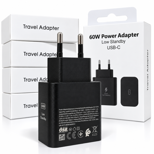 Cargador 60w Super Fast/Low Standby para Samsung S26 Ultra, S25, Galaxy Tab, Android, s/Cable