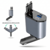 Cargador de Celular para Auto Rápido Cables Retráctiles Tipo C y Lightning + 2 puertos y Display de carga de la Batería